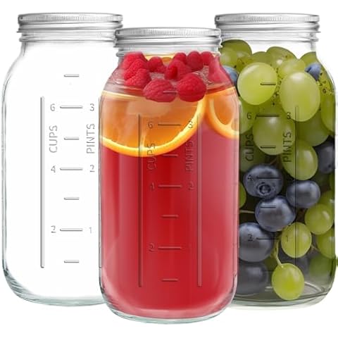 eleganttime 64 oz Mason Jar Wide Mouth 3 Pack,Large Half Gallon Mason Jar with Airtight Lid,Big 1/2 Gallon Big Mason Jars for Canning,Pickling, Fermentation and Preservation Cover