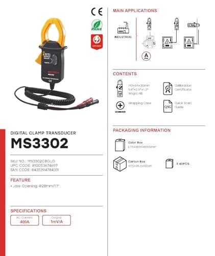 Pince convertisseur AC MS3302 pour multimètre numérique True RMS 0.1A 400A - 5