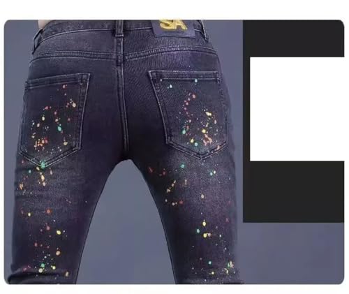 Men's Print Slim Fit Classic Denim Skinny Jeans Casual Trousers3