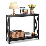 SUPER DEAL 2-Tier Narrow Console Sofa Side Table for Entryway/Hallway/Living Room, 39.3in L x 11.8in W x 31.6in H, Black