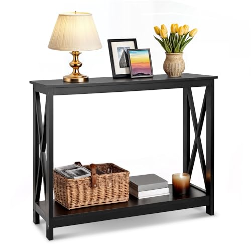 SUPER DEAL Console Table 39.5”, 2-Tier Narrow Sofa Side Table with Storage Shelf, Entrance Table...