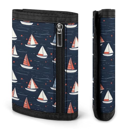 Sailboat Red Blue Print Wallet for Men, 8 Credit Card Holder Slim Minimalist Front Pocket Small Mens Bifold Wallets2