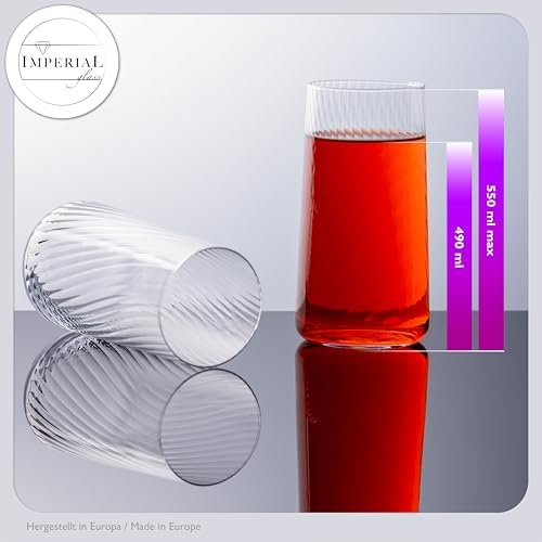 IMPERIAL Geriffelte Trinkgläser – 12-teilig Set 550ml & 450ml, Spülmaschinenfest, konische Form | Londontypischer Wasser