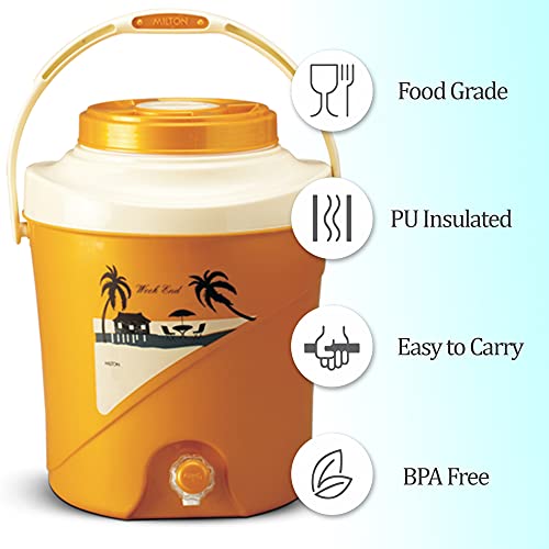 Image of Milton Kool Stallion 27 Insulated Plastic Water Jug, 1 Piece, 21.7 litres, Golden Yellow | Food Grade | Easy to Carry | BPA Free | Ideal for Travel | Picnic | Homes | Office | Shops | Clinics