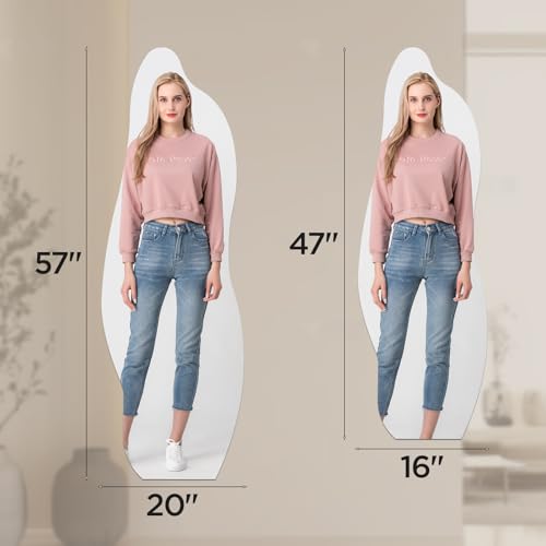 Image of iCAGY Acrylic Full Body Mirror - Self-Adhesive Shatterproof Wall Mirror, Ultra-Thin 0.06 inch Lightweight for Home Gym, Bedroom, Closet Door - Frameless Easy Install (1, Cloud, 16 inch W x 47 inch L)