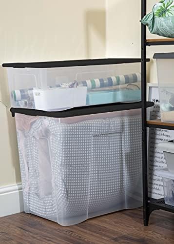 80 Liter Crystal Clear Plastic Storage Box With Secure Clip on Assorted Colour Lid / School , Office , Home / Stackable Organizing Box / Container / Large Box / (1)