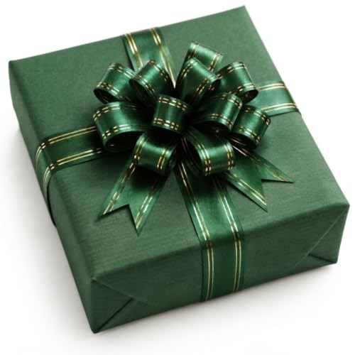 Image of Prokart - Pull Bow Gift Ribbon for Gift Wrapping, Large Decorative Pull Bows for Presents, Hampers, Flower Bouquets, Wedding, Birthday, Christmas & Party Decorations (30MM, Green, Pack of 100PC)