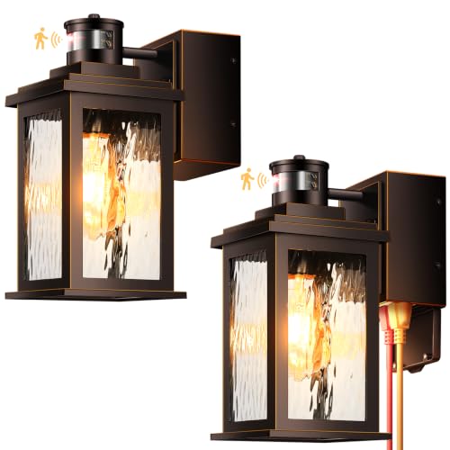 Image of Gleamz Porch Light with Outlet, Bronze Motion Sensor Outdoor Lights 2-Pack