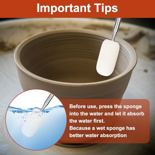Image of 2pcs Telescoping Sponge Stick for Pottery, Retractable Ceramic Mud Tools Clay Sponge on a Stick with Handle for Cleanup Excess Water from Tall or Narrow Pottery(Large,Extend up to 28.35in)