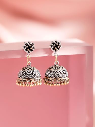 Image of Rubans Jhumka Earrings Oxidised Trendy Jewellery Gift for Women & Girls