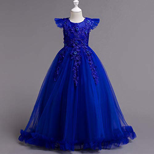 Ibtom Castle Flower Girls Dress Bridesmaid Wedding Pageant Party Princess Communion Floral Boho Vintage Lace Dance Maxi Gown For Kids Royal Blue 13-14 Years thumb #2