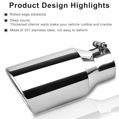 Image of 3 inchInlet Exhaust Tip,4.5 inch Outlet 9 inch Long Stainless Steel Bolt-On
