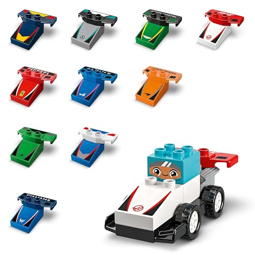 Image of LEGO DUPLO Town F1 Team Race Cars & Drivers Building Toy for Family Fun 10445 - Building Blocks for Age 2+ Boys and Girls