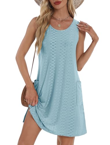 Image of BKRIVE Coverup Summer Dresses for Women 2026 Eyelet Casual Loose Sleeveless Sundresses Tank Dresses with Pockets