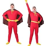 [Moerstar] コスプレ コスチューム パン まん コスプレ スーパーマン 衣装 大人 全身タイツ マント ベルト 手袋 ソックス 仮装 面白い 赤いマン かわいい ハロウィン クリスマス パーティー イベント 撮影 演出 男女兼用(赤いマン, M)