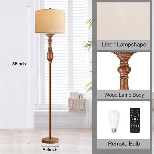 Image of Wood Floor Lamps for Living Room Farmhouse Boho Floor Lamp with Remote Control & 3 Color Temperature,Dimmable Vintage Floor Lamp Mid Century Modern Standing Lamp Pole Tall Floor Lamp Bedroom Corner