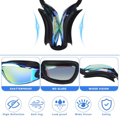 Moseem Swimming Goggles,2 Pack Swimming Goggles Kids 6-14,Swim Goggles for Adult Men Women, Kids Goggles with UV Protection,Clear Vision,No Leaking & Adjustable Silicone Strap - Image 2