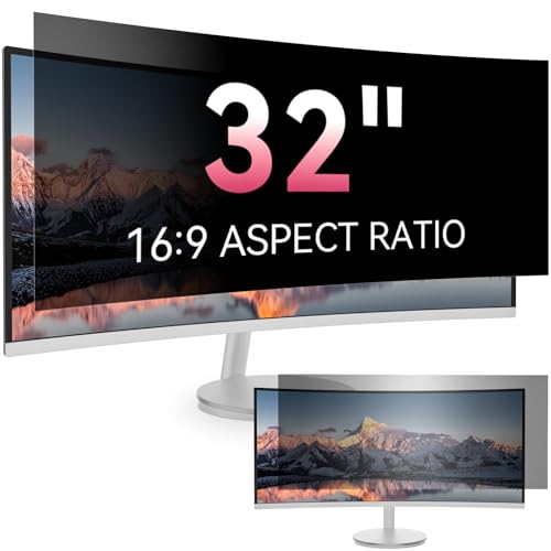 [2026 New] 32 inch Computer Privacy Screen Filter for 16:9 Widescreen Monitor Fits Flat & Curved Screens Removable Anti Glare Blue Light Eye Protection Shield 32in Anti Scratch Spy Protector Film