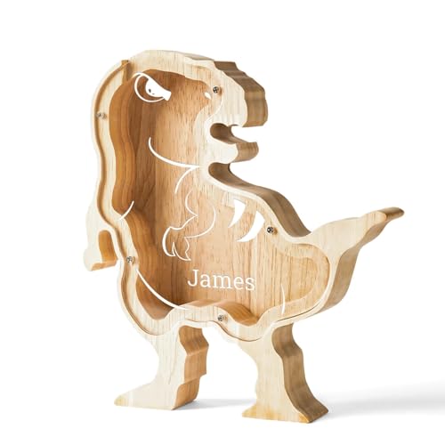 Image of Wooden Dinosaur Piggy Coin Banks for Kids Name
