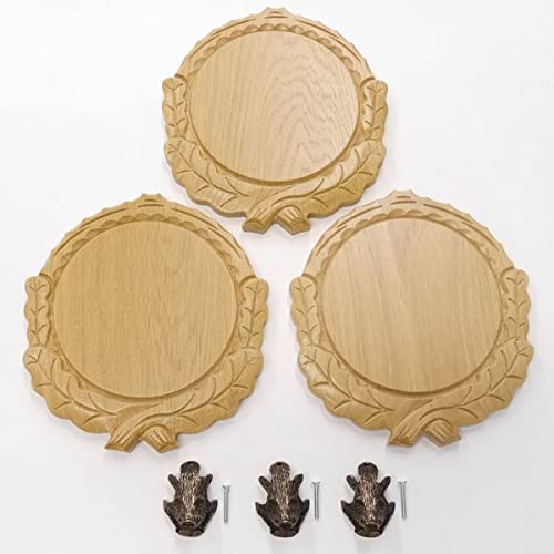 GTK Oferta 3 placas de cuña talladas de roble claro AF 16 cm con 3 cabezas de cuñas, portada grande, tabla de cuñas, cartel para trofeos
