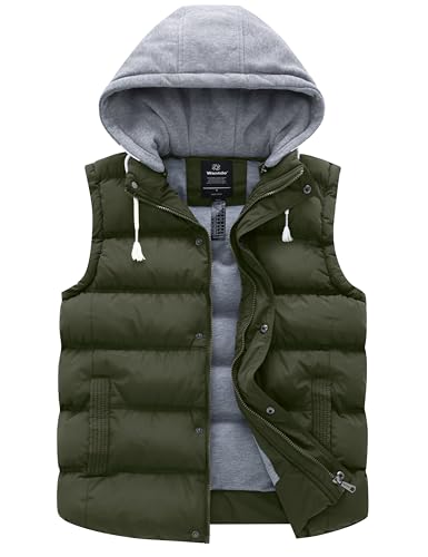 Wantdo Men's Thicken Winter Vest Water-Resistant Puffer Jacket Thicken Vest with Removable Hood