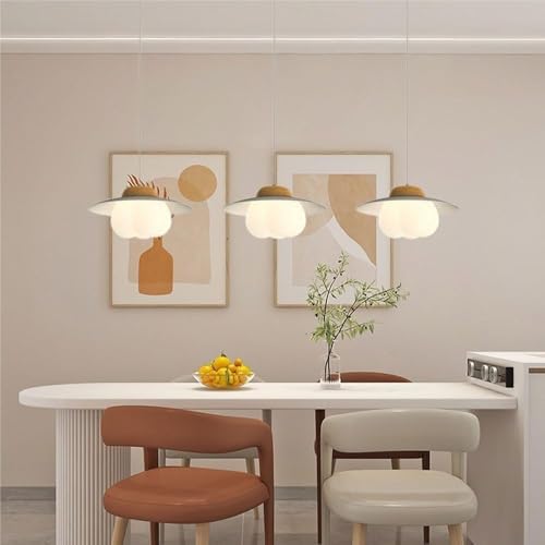 Suspension moderne verre opale et bois lustre chic à intensité variable - 5