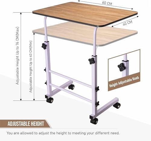 Image of TEKCOOL Multi-Purpose Sofa Side Height-Adjustable Laptop Table with Docking for Tablet, Study Table, Portable, Ideal for Work from Home, DIY Table, Easy to Assemble (Wooden-White).