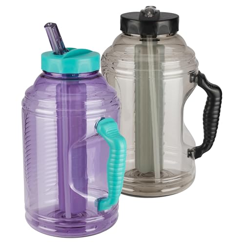 COOL GEAR 2-Pack 80 oz Big Freeze Sports Water Bottle with Freezer Stick and Handle | Hydrating Colored Water Bottle