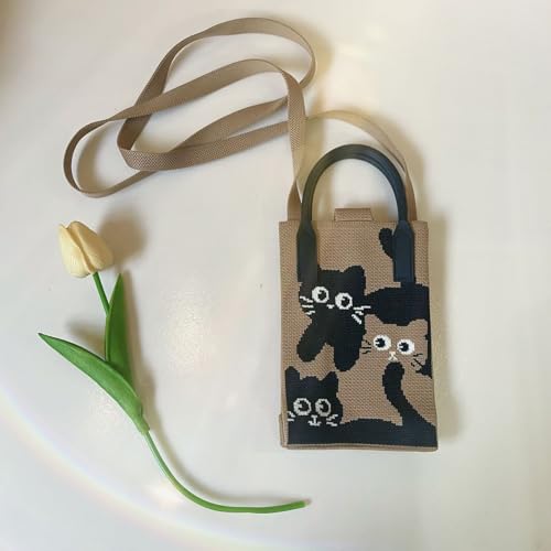 Women's Knit Crossbody Phone Bag Casual Fashion Small Shoulder Purse,Lightweight Knit Fabric for Daily Outings Errands4