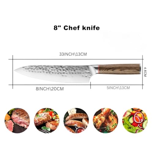 Image of Professional Chef Knife -8 Inch Japanese Style Kitchen Knife with Stainless Steel Blade & Wood Handle-Ultra Sharp Multipurpose for Vegetables & More (Dot Knife)