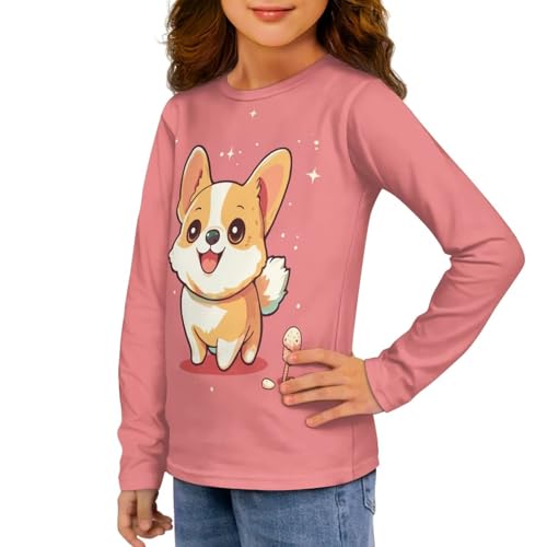 Image of Girls Long Sleeve Shirt with Cute Graphic Casual Pullover Tops 3-16Y