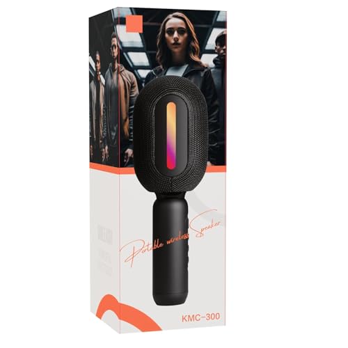 Image of Wireless Bluetooth Karaoke Mic with 5W Speaker,Upto 3-Hour Playtime, Dynamic RGB Lights, Music Recording, Duet Singing, Mini Karaoke Machine for Car Travel, Fast Charging (Black)