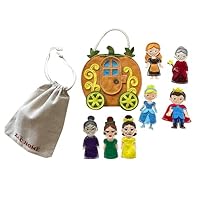 ZAC HOME Cinderella Finger Puppet Set – Princess, Prince, Fairy Godmother, Stepmother, Stepsisters & Pumpkin Carriage – Felt Puppets with Storage Bag for Kids Storytelling and Pretend Play