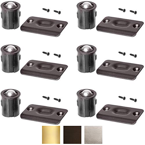 Drive-in Ball Catch for Top of Door (6 Pack) - Oil Rubbed Bronze Door Ball Catch with Strike Plate Heavy Duty Closet Door Latch Hardware ORB Finish