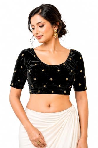 Image of Velvet Readymade Blouse for Women, Elegant, Comfortable, Stylish, Saree Choli Top, Traditional, Size S, M, L, XL, XXL