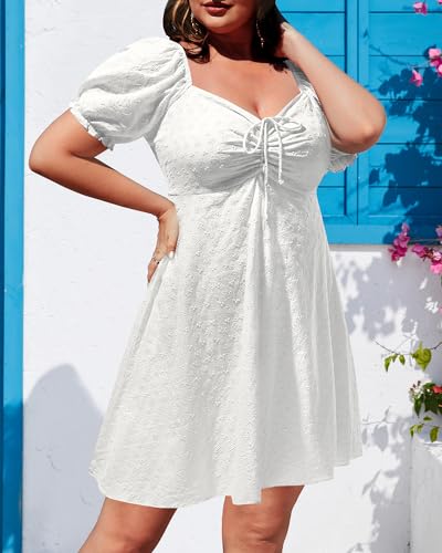Pinup Fashion Summer Dresses Eyelet - 2025 Casual Puff Sleeve Short Sundress A Line Babydoll Cute Mini Dress3