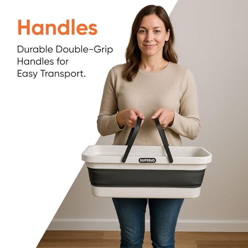 Image of Superio Fold N' Go Mop Bucket with Wheels - Collapsible Cleaning Bucket, 10L, Portable Water Pail for Home, Car, and Outdoor Use