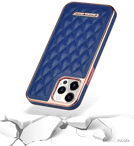 Image of PULOKA iPhone 13 Pro Max Leather Cover Electroplated Back Case Royal Diamond Specially Designed Cover for Apple iPhone 13 PRO Max 6.7 inchinch - Blue