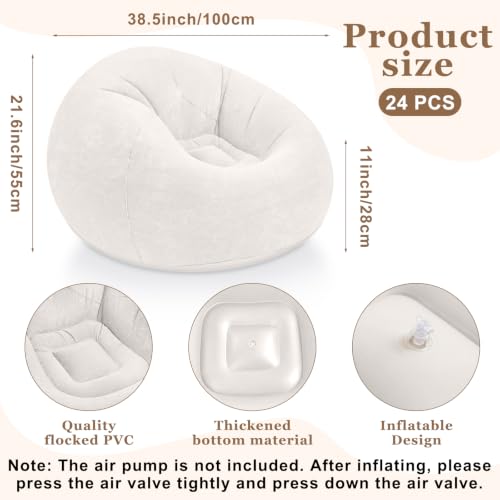 Image of Realspring Inflatable Bean Bag Chairs Outdoor Blow up Camping Chairs Inflatable Lazy Sofa Folding Portable Bean Bag Loungers Couch for Movie Night(Beige,24 Pcs)