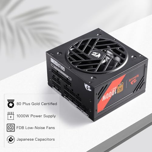 Image of Redragon RGMS-1000W PRO 80+ Gold 1000 Watt Power Supply w /Upgraded ATX 3.1 & PCIe 5.1 Fully Modular, Compact 150mm Size, Smart ECO Low Noise Fan, 100% Japanese Capacitors, Full Mod Cables