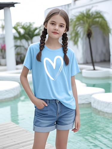 Image of Girls Short Sleeve Tee Shirts Kids Summer Crewneck Tops 5-14 Years