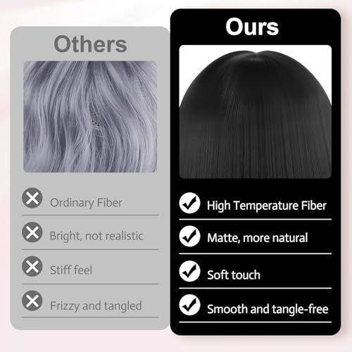Image of MEEZY Black Short Bob Wigs Straight Hair with Flat Bangs Heart Sunglasses for Women, Colorful Funny Cosplay Party Neon Wig Synthetic Natural As Real Carnival Halloween Costume