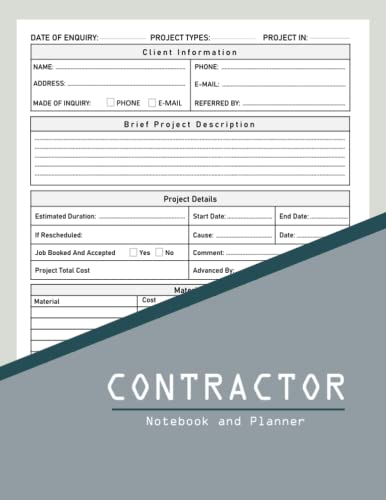 Contractor Notebook and Planner: Contractor notebook Organizer / Construction and Maintenance Daily Log with Job estimate Forms for Contractors / ... / Record Book / 8.5 x 11 size / 120 Pages.