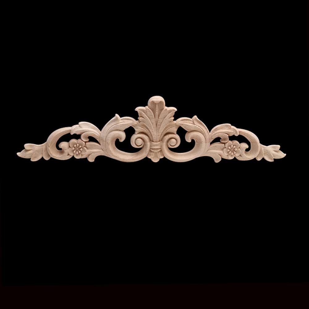 Applique bois sculpté onlay rétro en hévéa massif pour ornements chics