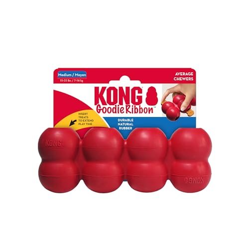 KONG Goodie Ribbon - Befüllbares Hundespielzeug aus Naturkautschuk - Kauspielzeug in Knochenform - Für Mittelgroße Hunde