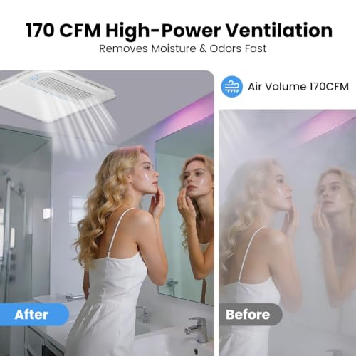 Extractores para Baños de Techo 5 en 1 con Calefacción, Luz LED 3CCT, Altavoz Bluetooth, Sensor de Humedad y Control Remoto | 1600 W, 170 CFM, 1,5 Sones, Blanco miniatura 6