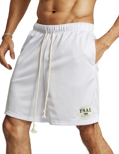 "Breathable Men's Workout Shorts with Pockets, White" - Image 5