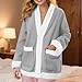 Womens Flannel Pajamas Long Sleeve Color Block Fleece Pajama with Pocket Casual Fashion Home Warm Button Sleepwear