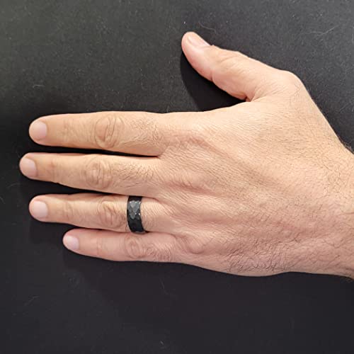 Tungsten Ring Hammered Gold Plated or Black Obsidian Style 8mm Wedding Band, Comfort Fit…3