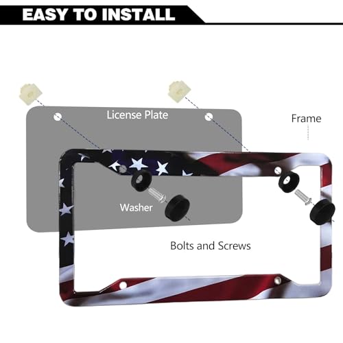 Lin Kang HLH-US-PZJ American Flag License Plate Frame Holder - 2 Pack Universal Aluminum Matte Stripe Us Flag Gloss Patriotic Car Plate Frame Covers thumb #2